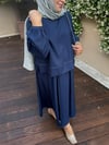 Dikiş keten etek takım -lacivert 
