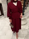 Feral şal detaylı kimono etek takım -bordo