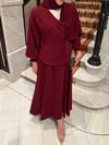 Feral şal detaylı kimono etek takım -bordo