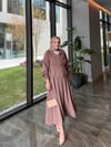 Feral şal detaylı kimono takım-gül kurusu