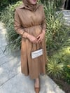 Nervürlü twill elbise -camel