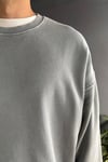 Gri Premium Acid Yıkamalı Basic Oversize Sweatshirt