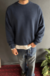 Lacivert Premium Acid Yıkamalı Basic Oversize Sweatshirt