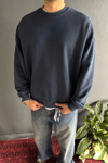 Lacivert Premium Acid Yıkamalı Basic Oversize Sweatshirt