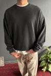 Siyah Premium Acid Yıkamalı Basic Oversize Sweatshirt