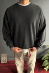 Siyah Premium Acid Yıkamalı Basic Oversize Sweatshirt
