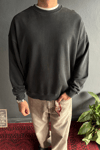 Siyah Premium Acid Yıkamalı Basic Oversize Sweatshirt