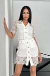 Kemerli dantel mini elbise