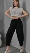 Keten beli lastikli şalvar pantolon
