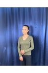 Kadın Yeşil Basic V Yaka Triko Kazak