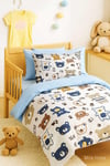 Dijital Baskılı 3d Pamuklu Yenidoğan Bebek Nevresim Takımı Bear Toy Blue
