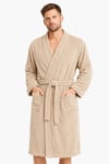 Kimono Yaka Unisex Pamuklu Tek Kişilik Bornoz Bej
