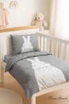 Yenidoğan Kız / Erkek Unisex Bebek Nevresim Takımı %100 Pamuklu Gri Tavşan