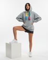 Kapşonlu Oversize PonPon Bağcıklı Sweatshirt Gri