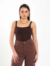 Kolsuz Açık Yaka Bodysuit Kahverengi