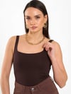 Kolsuz Açık Yaka Bodysuit Kahverengi