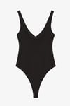 V Yaka Basic Bodysuit Siyah