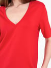 V Yaka Örme T-Shirt Kırmızı