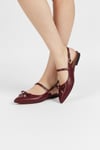 Extra Shoes İstanbul Bordo Cilt Kemer Detay Ve Fiyonk Detaylı Kadın Babet