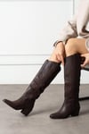 Extra Shoes İstanbul Kadın Kahverengi Cilt Kov Boy / Cow Girl Nakışlı Detaylı Topuklu Bot Çizme