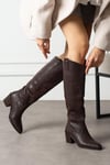 Extra Shoes İstanbul Kadın Kahverengi Cilt Kov Boy / Cow Girl Nakışlı Detaylı Topuklu Bot Çizme