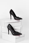 Extra Shoes İstanbul Kadın Siyah Cilt Petek Desenli Fele Detaylı Aynalı Jurdan Stiletto