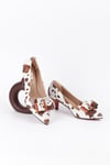 Extra Shoes İstanbul Kadın Taba Cow desenli Stiletto Fiyonk Detaylı Topuklu Ayakkabı