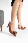Extra Shoes İstanbul Kadın Taba Mat Fiyonk Detaylı Topuklu Ayakkabı