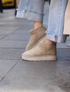 Extra Shoes İstanbul Mini Bej Süet İçi Kürklü Kalın Taban Kadın Bot