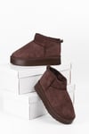 Extra Shoes İstanbul Mini Kahverengi Süet İçi Kürklü Kalın Taban Kadın Bot