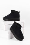 Extra Shoes İstanbul Mini Siyah Süet İçi Kürklü Kalın Taban Kadın Bot