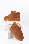 Extra Shoes İstanbul Mini Taba Süet İçi Kürklü Kalın Taban Kadın Bot