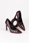 Kadın Bordo Rugan Yılan Desenli Altın Toka Detaylı Aynalı Jurdan Stiletto