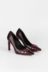 Kadın Bordo Rugan Yılan Desenli Altın Toka Detaylı Aynalı Jurdan Stiletto