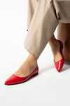 Kadın Kırmızı Cilt Babet Sivri Burunlu Günlük Ayakkabı