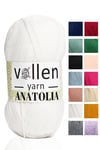 Vollen Yarn Anatolia Doğa Dostu El Örgü Ipi, Hırka Kazak Ip Atkı Patik Battaniye Ipi,Beyaz