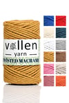 vollen yarn Premium 3 Büküm, Taranan Makrome, Pamuk Makrame, Halat İp, Üç Büküm, Hobi İpi, 250Gr, Hardal