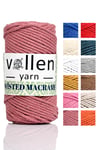 vollen yarn Premium 3 Büküm, Taranan Makrome, Pamuk Makrame, Halat İp, Üç Büküm, Hobi İpi, 250Gr, Gül Kurusu