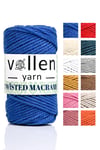 vollen yarn Premium 3 Büküm, Taranan Makrome, Pamuk Makrame, Halat İp, Üç Büküm, Hobi İpi, 250Gr, Saks Mavi