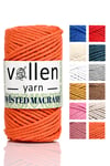 vollen yarn Premium 3 Büküm, Taranan Makrome, Pamuk Makrame, Halat İp, Üç Büküm, Hobi İpi, 250Gr,Turuncu