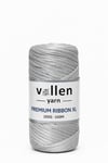 Vollen Yarn Premium 4mm Polyester Ribbon İpi 200Gr/100Mt, Açık Gri