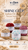 Vollen Yarn Shine Clup Simli Pullu El Örgü İpi 50 gr 150 m Polyester Tığ ve Şiş İpi Çanta Aksesuar İpi, 5003