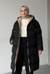 Çift Taraflı Oversize Kadın Şişme Mont – Kapüşonlu Regular Fit