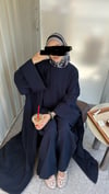Doğal Kumaş 3lü Kuşaklı Abaya Lacivert Takım