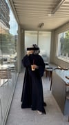 Doğal Kumaş 3lü Kuşaklı Abaya Lacivert Takım