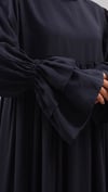 Kolları İki Katlı Modal Tesettür Siyah Elbise