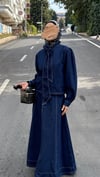 Yaka Bağcıklı Koyu Lacivert Denim Takım