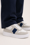 Erkek Beyaz-Lacivert Hakiki Dana Süet ve Deri Sneaker Ayakkabı – Prag