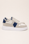 Erkek Beyaz-Lacivert Hakiki Dana Süet ve Deri Sneaker Ayakkabı – Prag