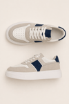 Erkek Beyaz-Lacivert Hakiki Dana Süet ve Deri Sneaker Ayakkabı – Prag